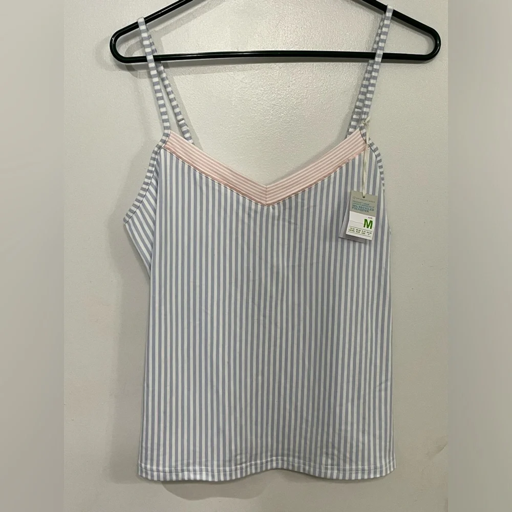 Primark Cares Striped Blue & White V-Neck Cami with Pink Trim, size medium, new!